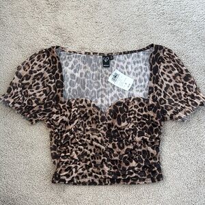 Cheetah Print Ruched Mesh Top
